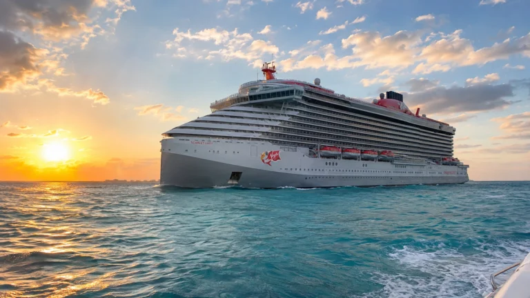 Scarlet Lady sailing at sunset