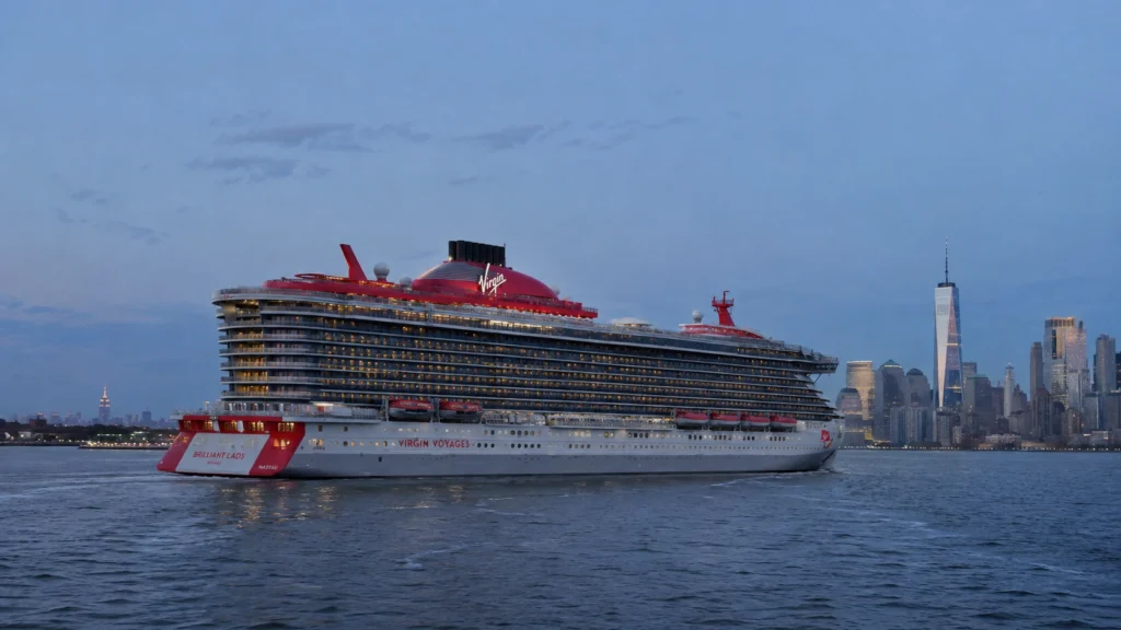 Brilliant Lady departing New York City at dusk