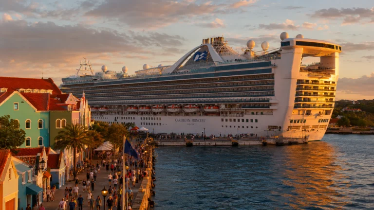 Caribbean Princess docked in Curacao at sunset
