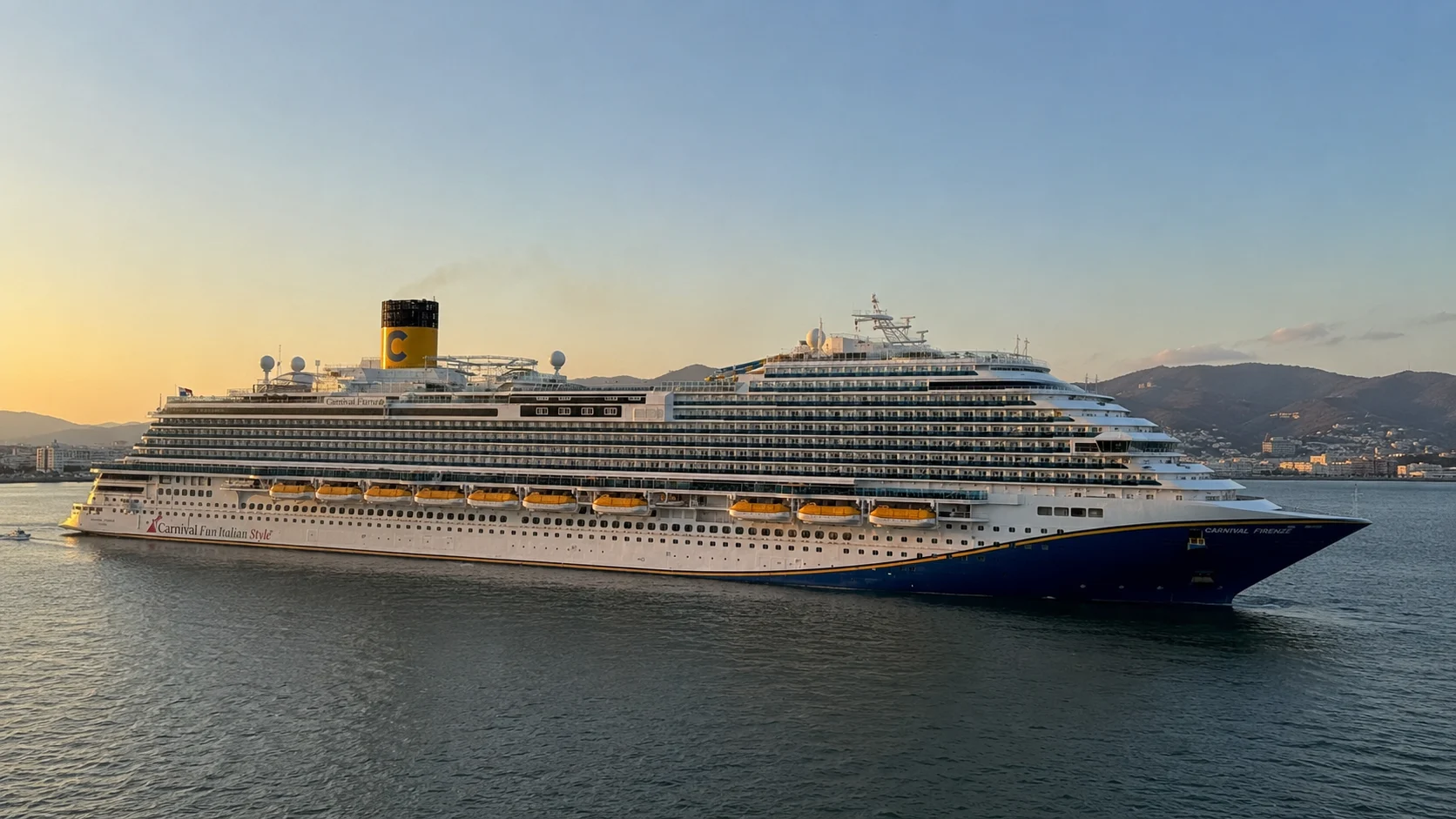 Carnival Firenze sailing through a harbor