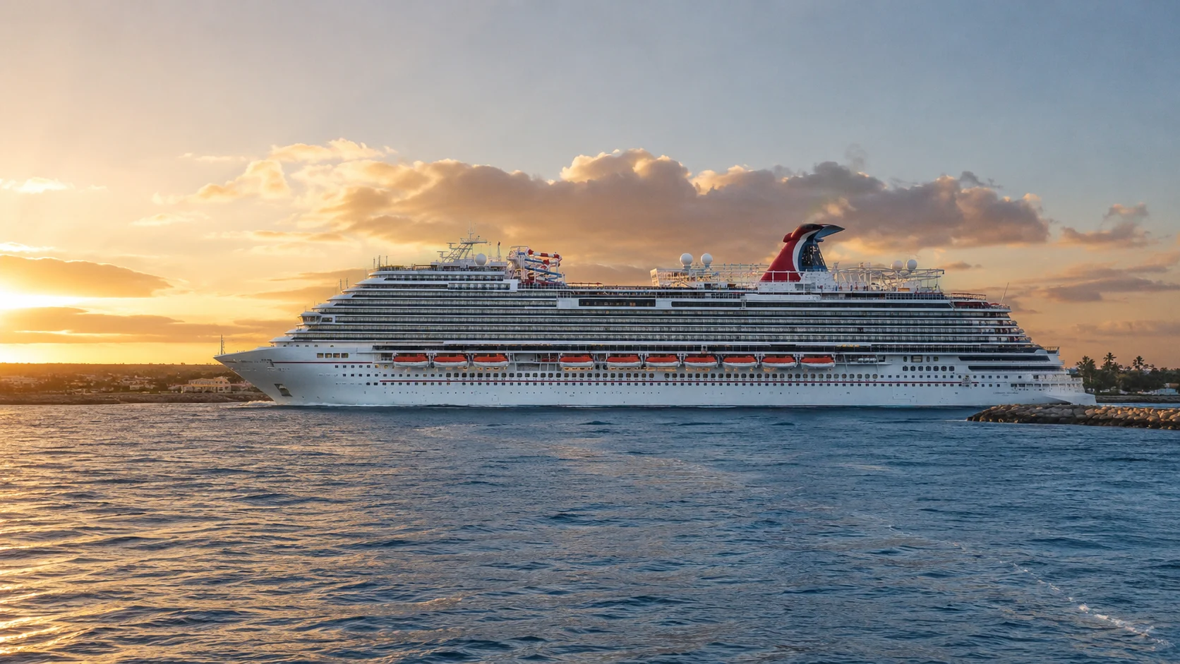 Carnival Horizon sailing at sunset
