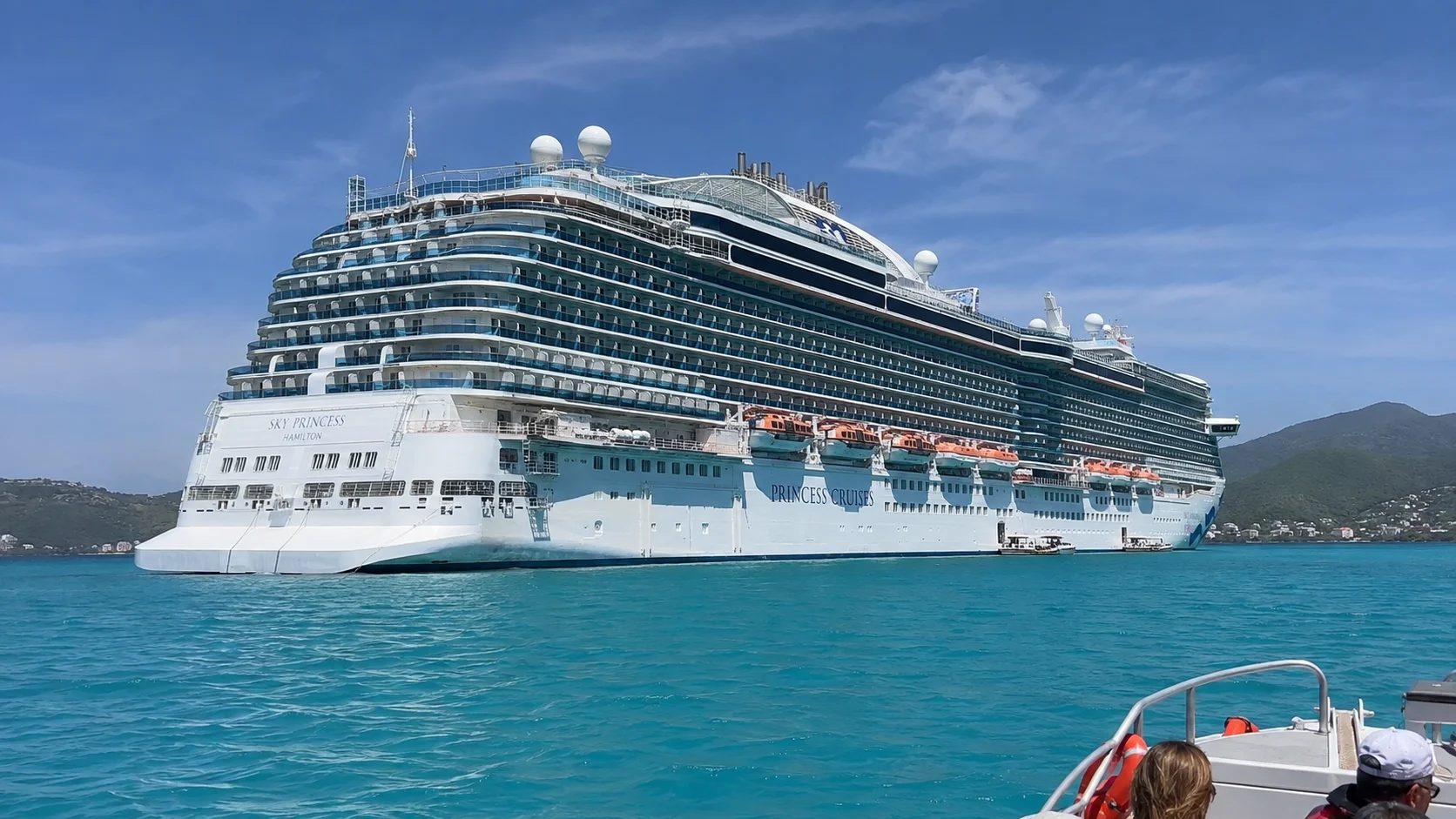Princess cruise ship anchored in clear turquoise water