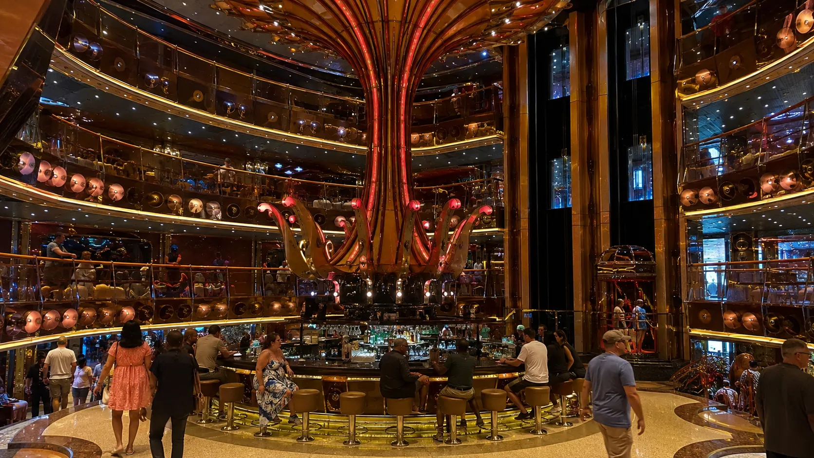 Multi-level illuminated atrium aboard Carnival Sunshine