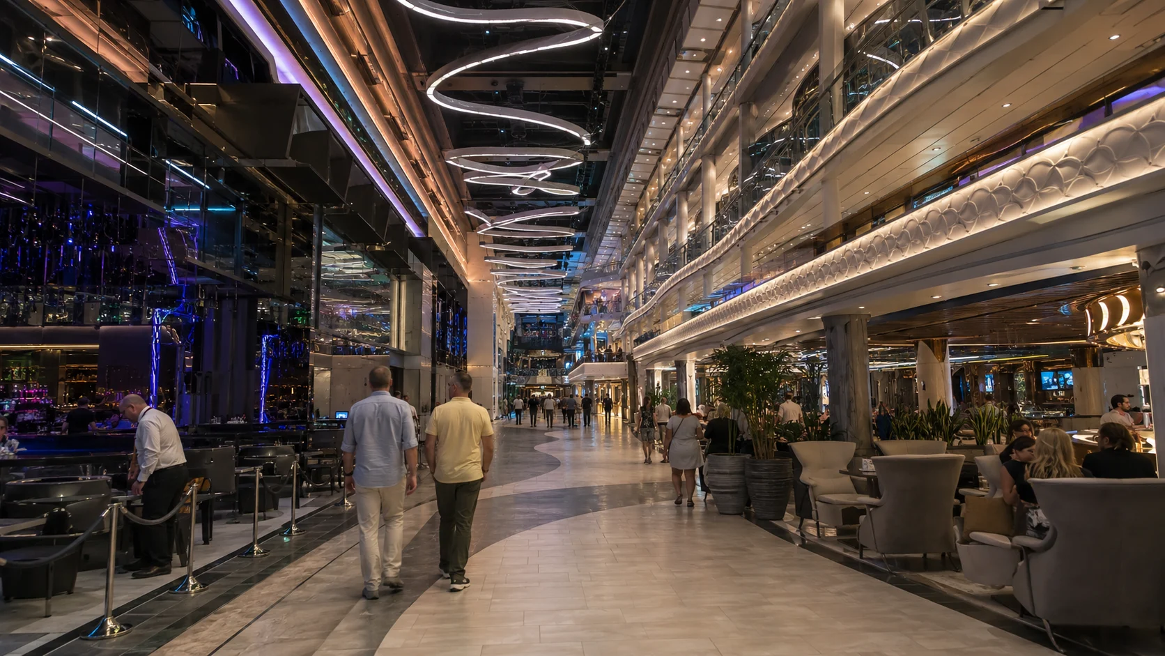 Illuminated World Galleria promenade aboard MSC World Europa