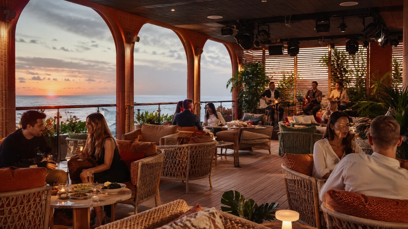 Guests dining outdoors at The Dock on Brilliant Lady