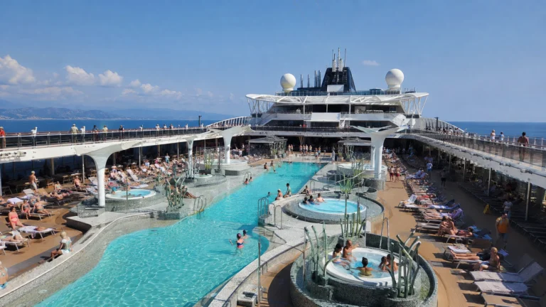 Cruise ship main pool deck viewed from above