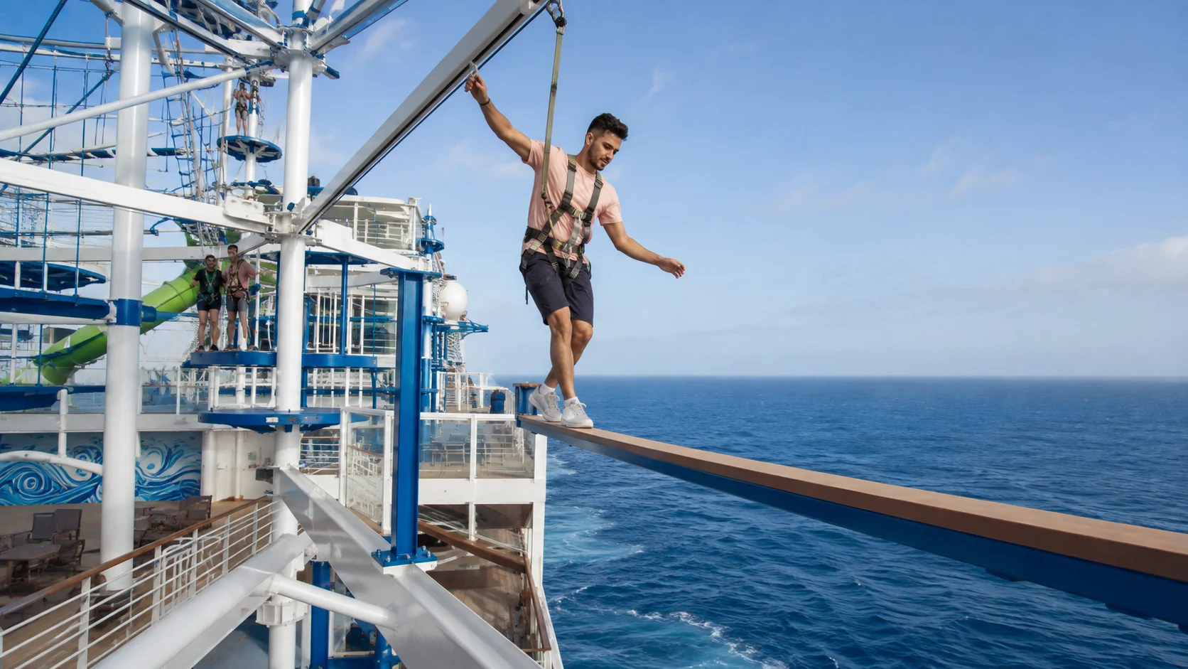 Guest crossing the high ropes course aboard Norwegian Getaway