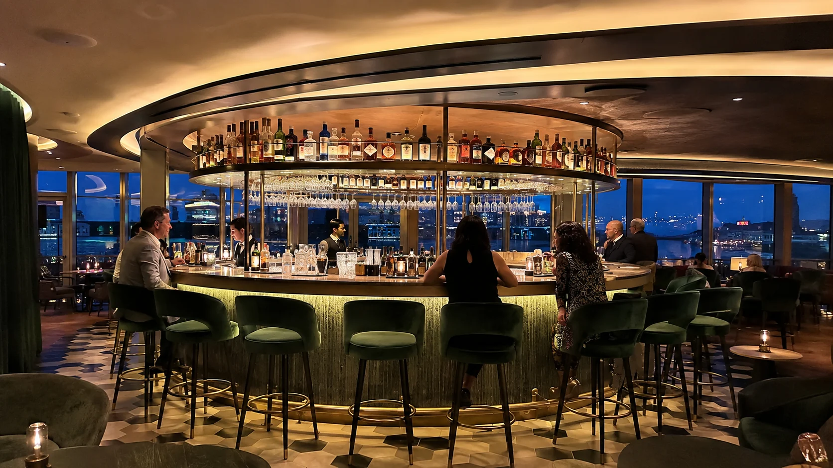 Guests seated at the Metropolitan Bar on Norwegian Viva