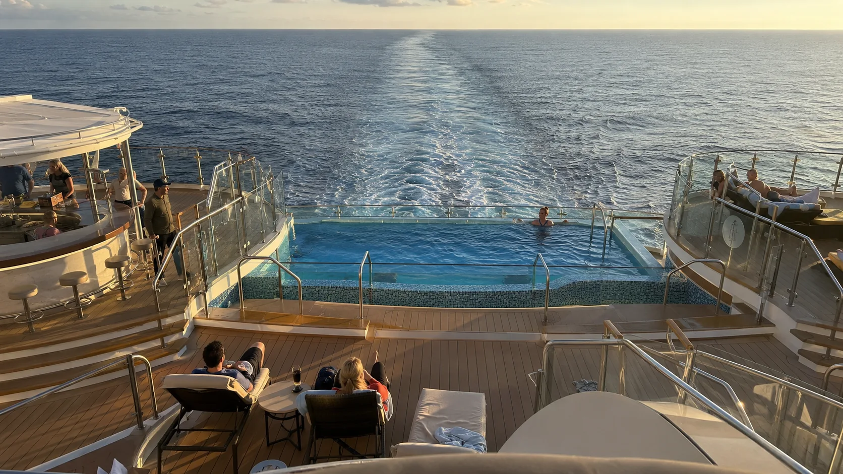 Aft infinity pool overlooking the ship's wake