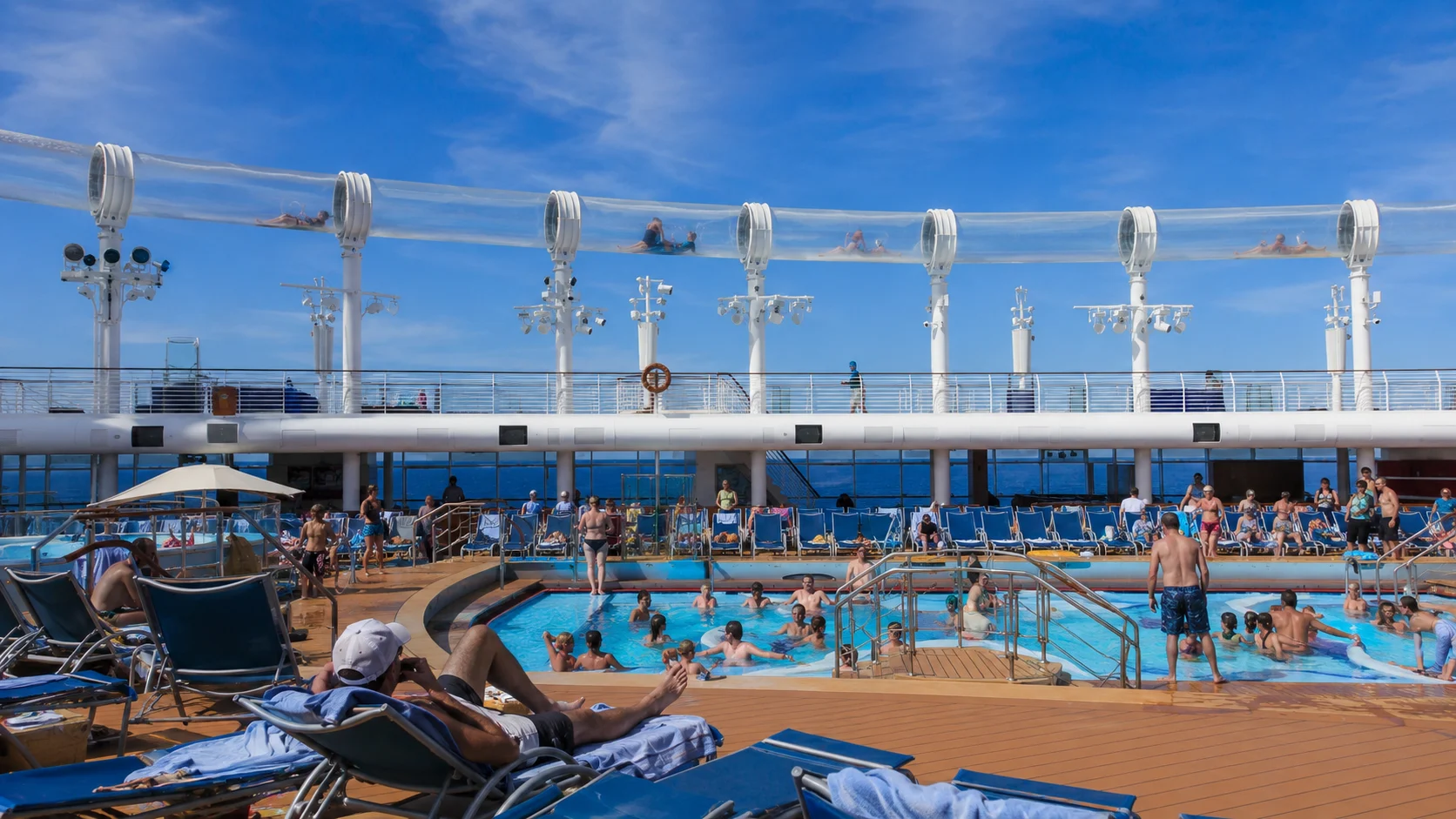 Disney Dream family pool deck beneath the AquaDuck water coaster