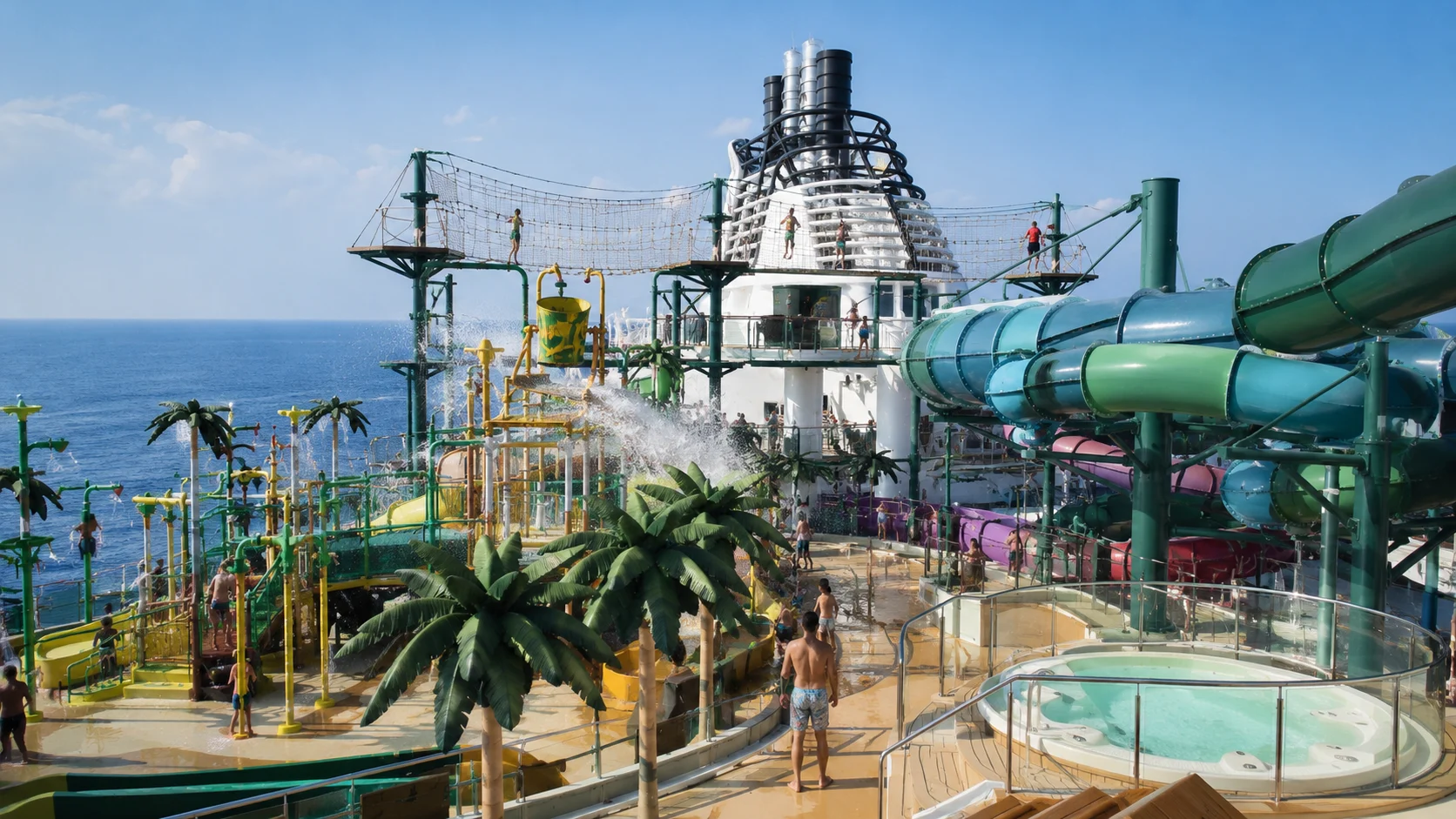 Wild Forest Aquapark with tube slides and splash features aboard MSC Grandiosa