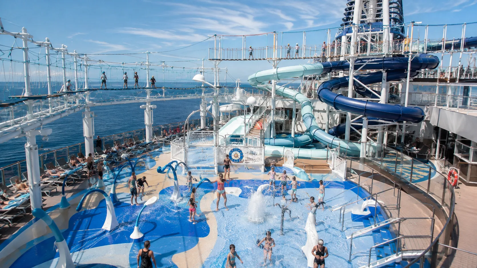 Water slides and splash features at Polar Aquapark aboard MSC Meraviglia