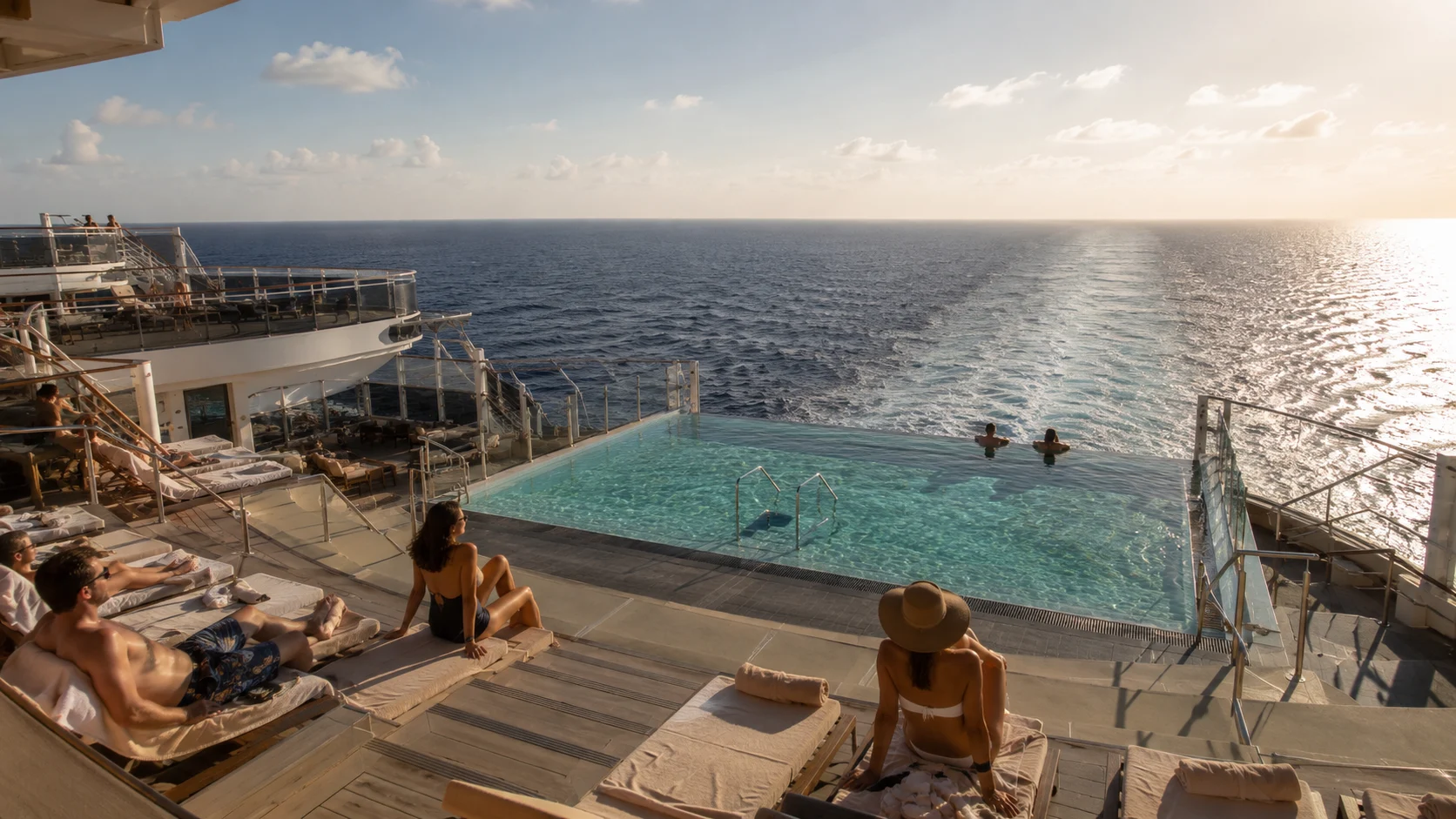 Aft infinity pool and sun deck overlooking the ocean