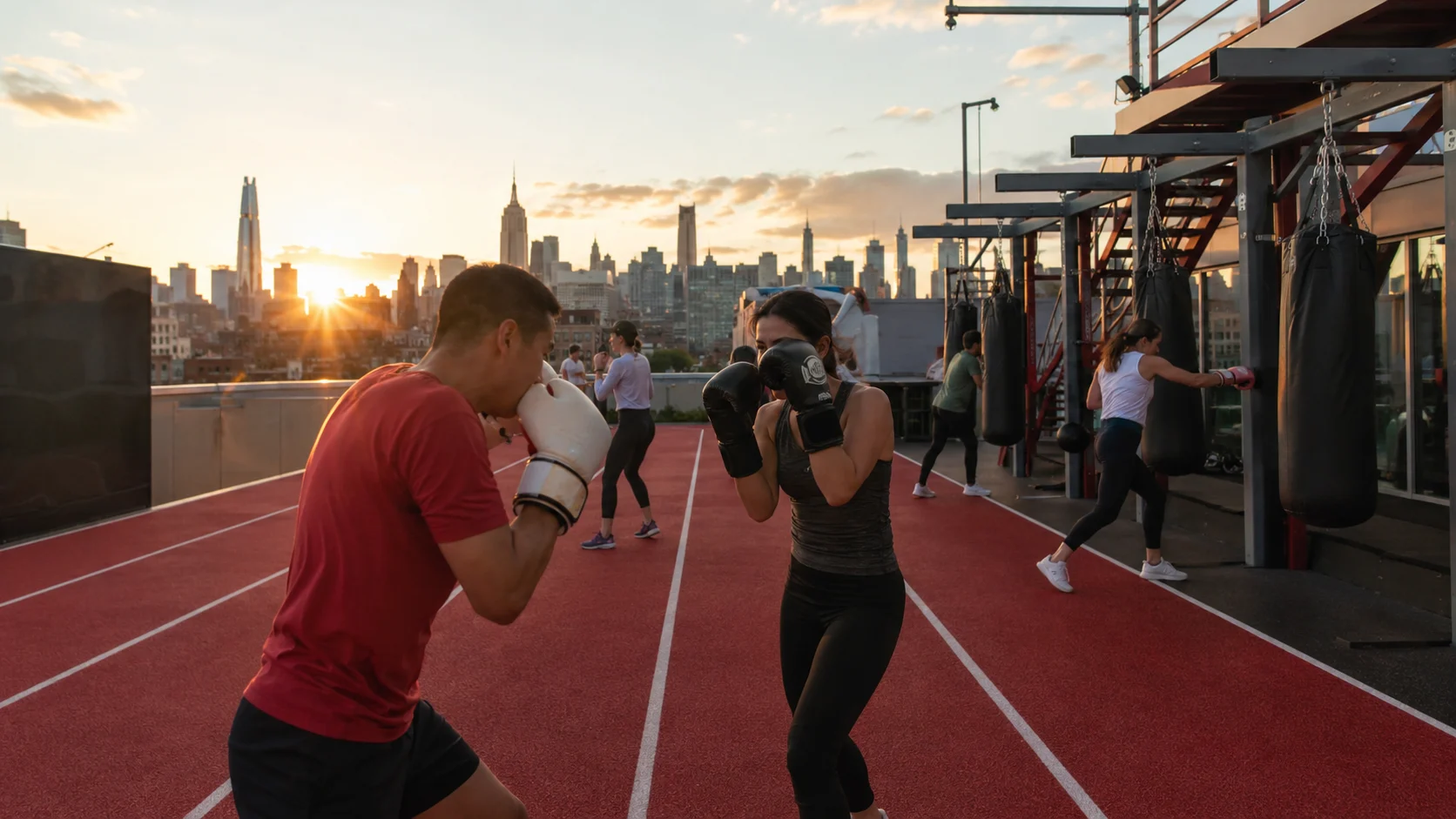 Guests boxing on the outdoor Athletic Club deck aboard Brilliant Lady