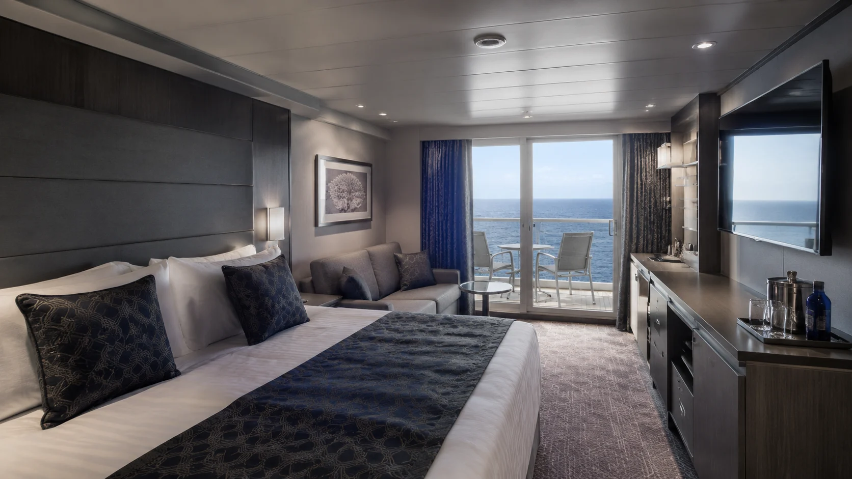 MSC Seascape balcony cabin with sofa and ocean view