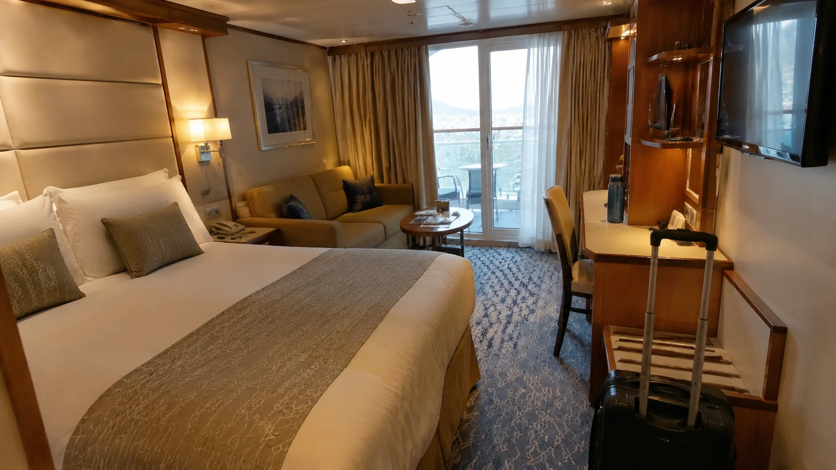 Sky Princess Mini-Suite with a double bed and sitting area