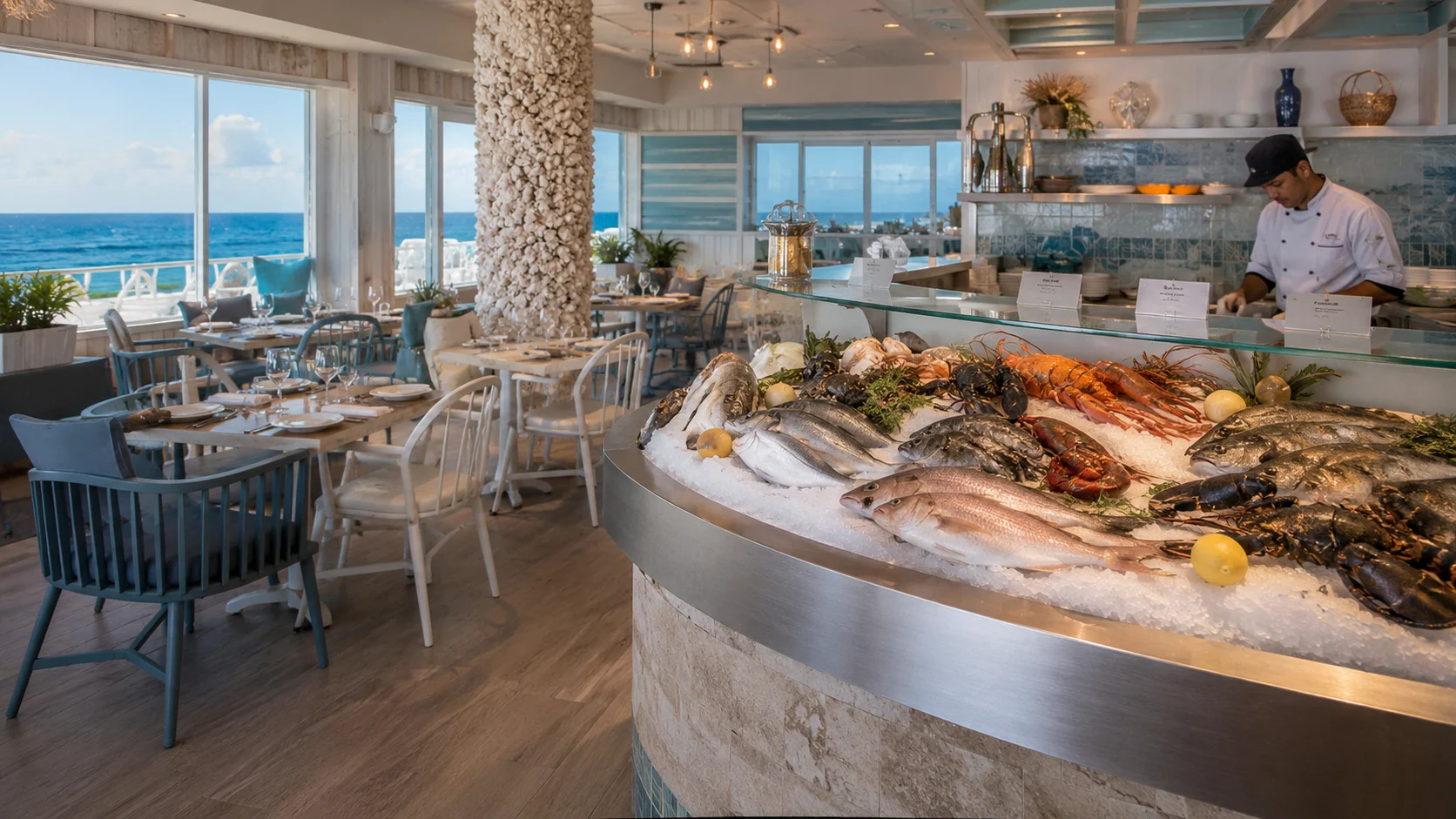 Ocean-view dining room aboard MSC Meraviglia