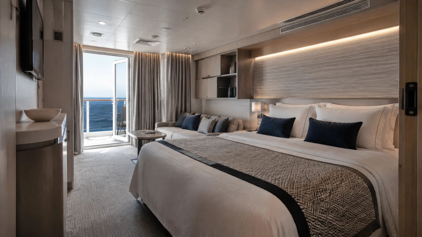 Norwegian Viva balcony cabin with a king bed