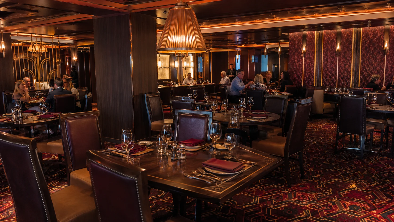Dining room at Fahrenheit 555 steakhouse on Carnival Horizon