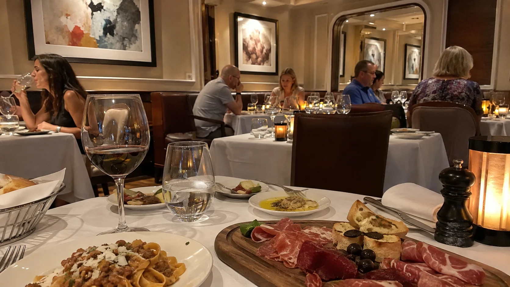 Italian dishes served in an elegant cruise ship restaurant