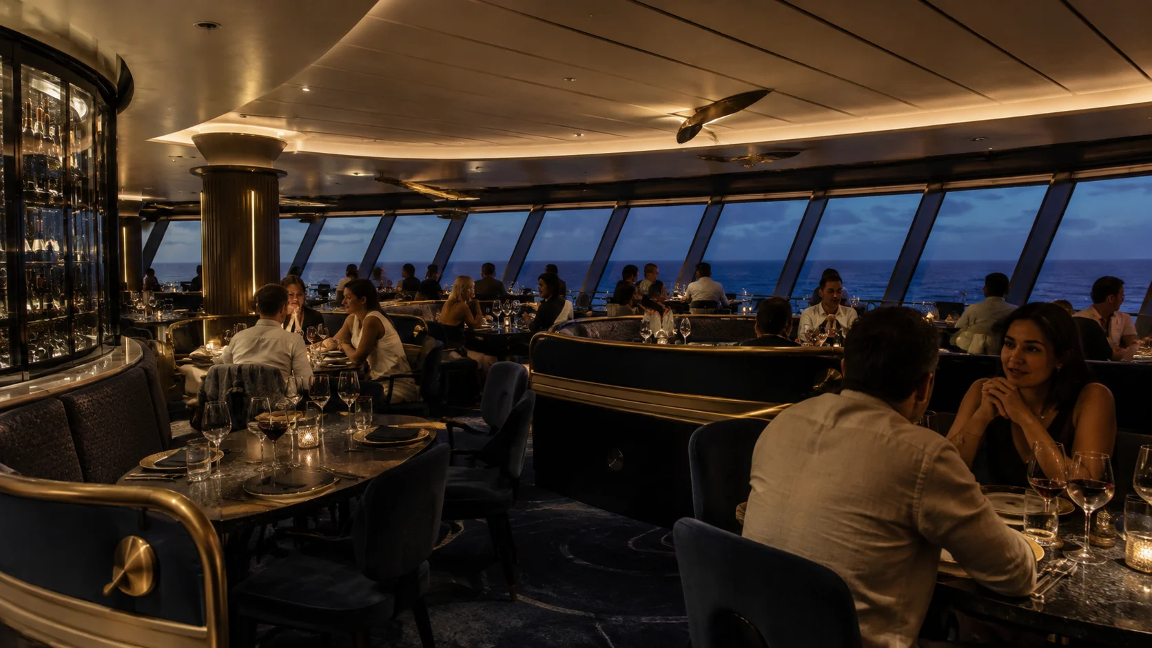 Guests dining in The Wake restaurant on Scarlet Lady