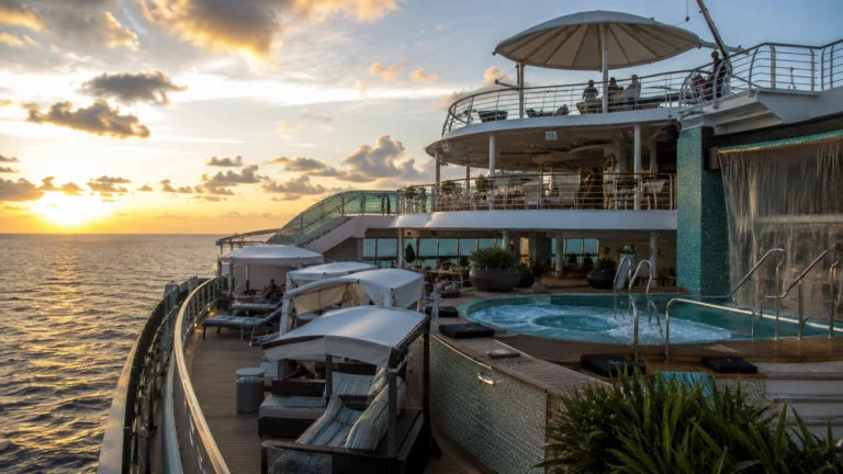 Serenity adults-only deck aboard Carnival Sunshine at sunset