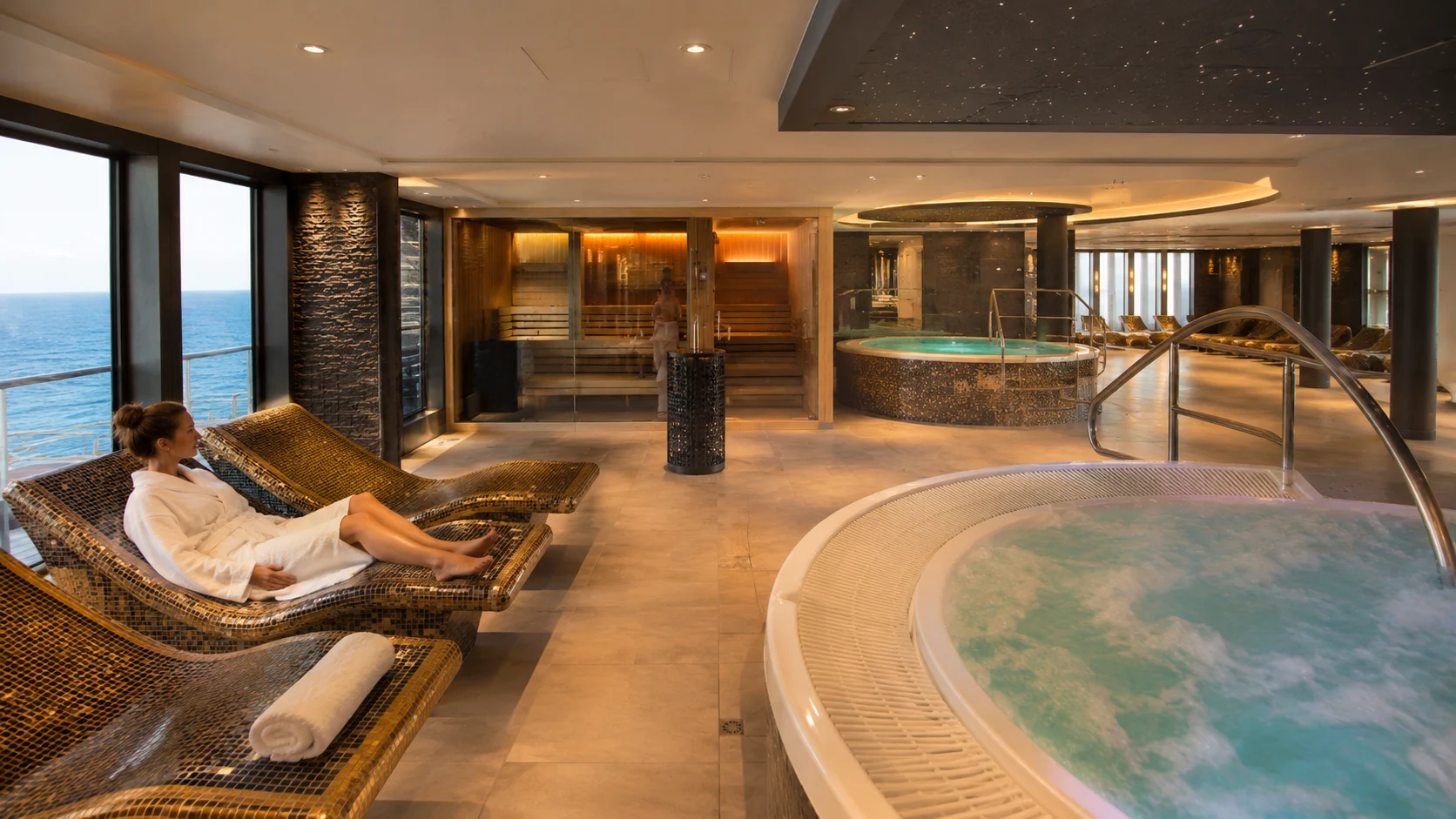 Aurea Spa whirlpool and heated loungers aboard MSC Grandiosa