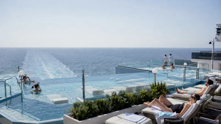 Stern infinity pool overlooking the wake on MSC World Europa