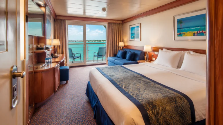Carnival Breeze balcony stateroom with turquoise sea view