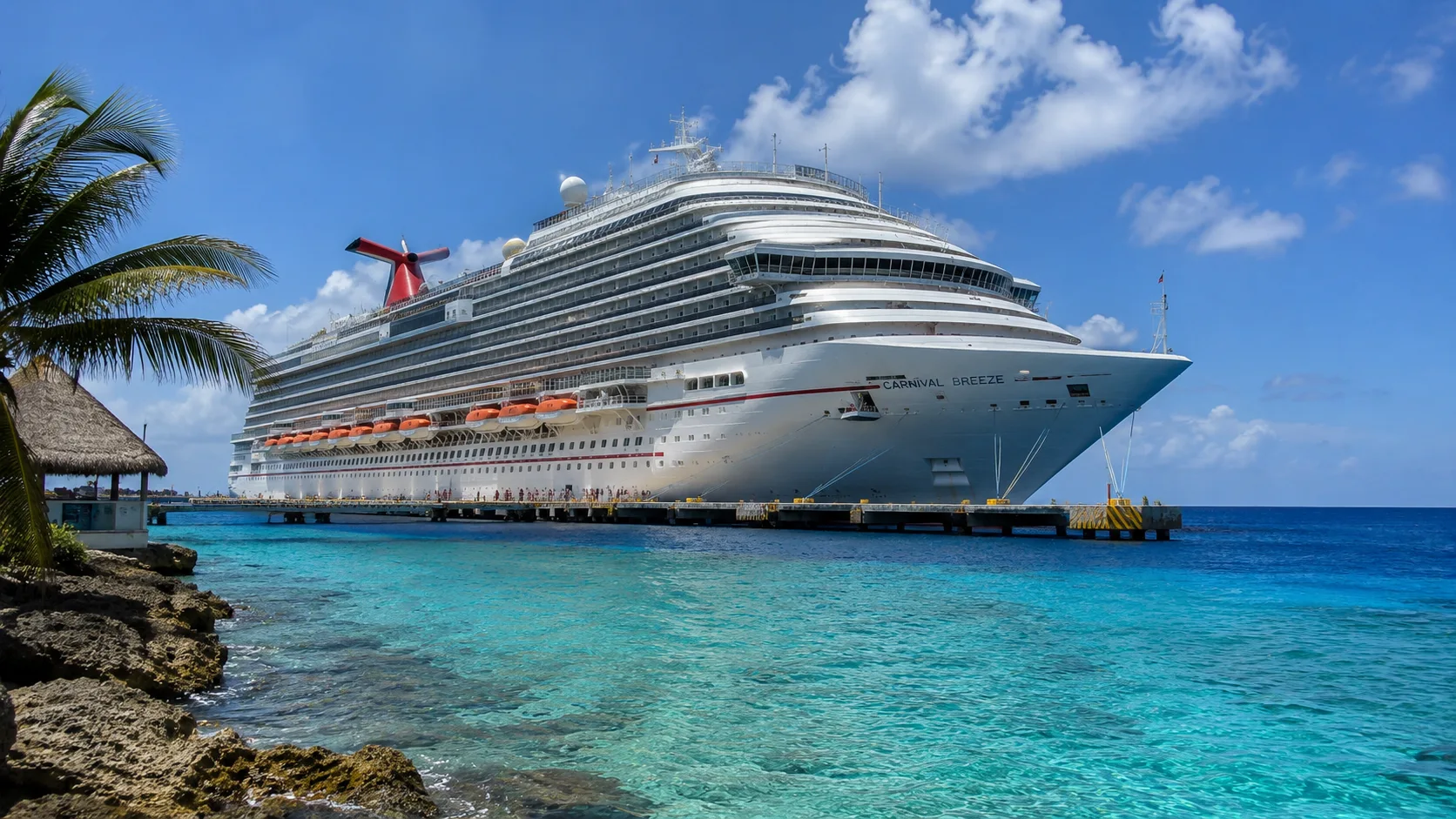 Carnival Breeze anchored in clear Caribbean water