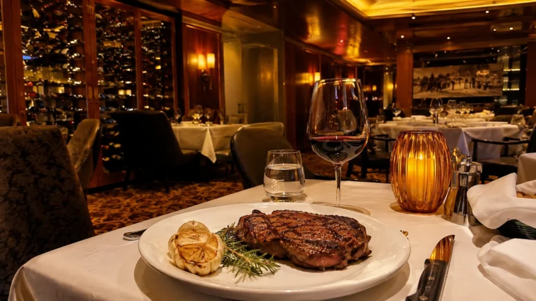 Steak dinner served at Fahrenheit 555 aboard Carnival Freedom