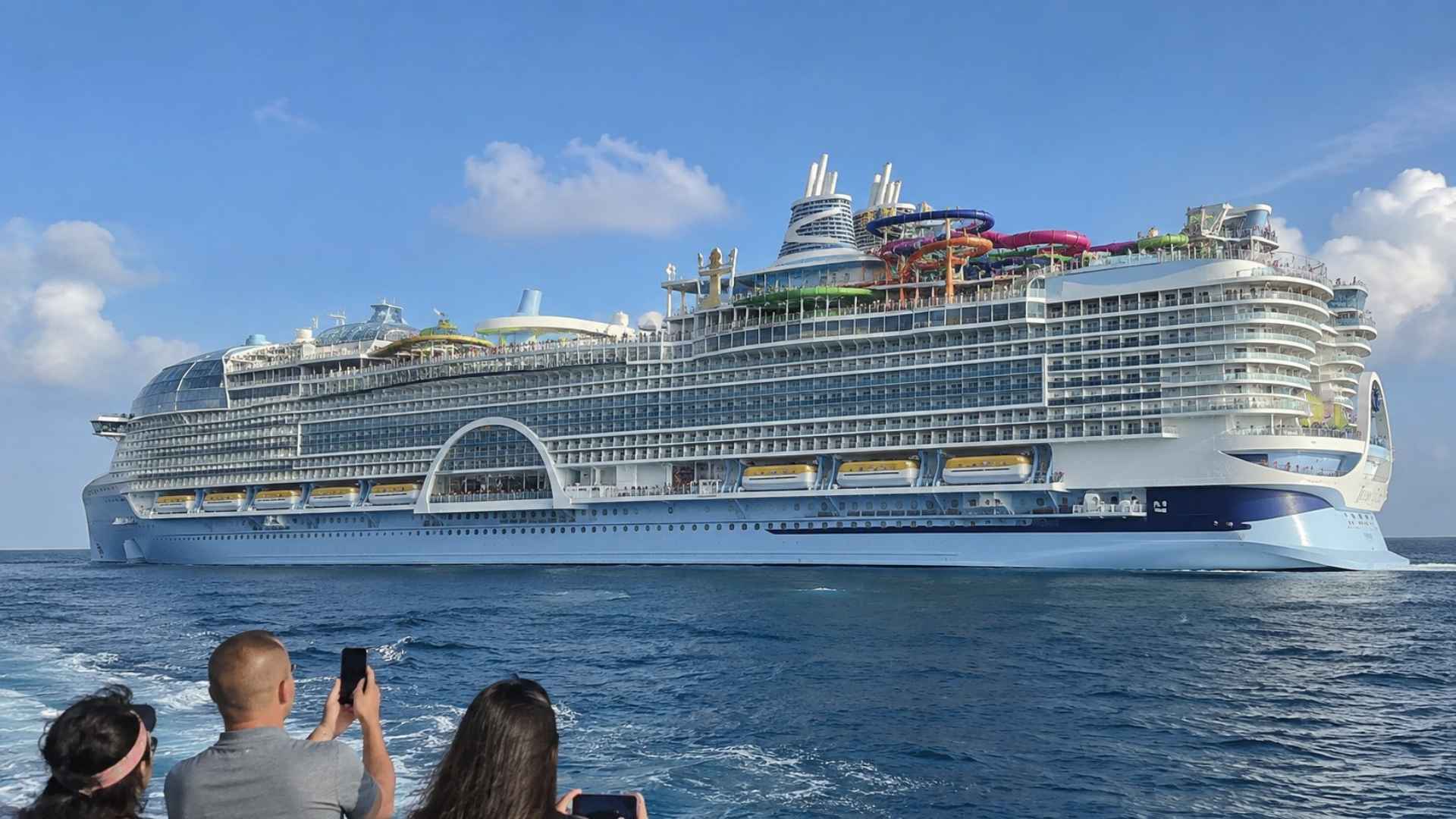 Icon of the Seas at sea, viewed from the deck of another ship