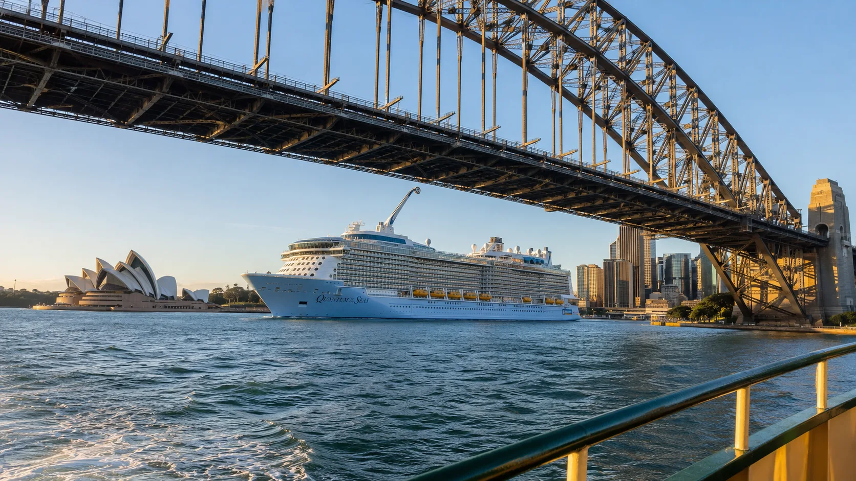 Quantum of the Seas sailing beneath Sydney Harbour Bridge