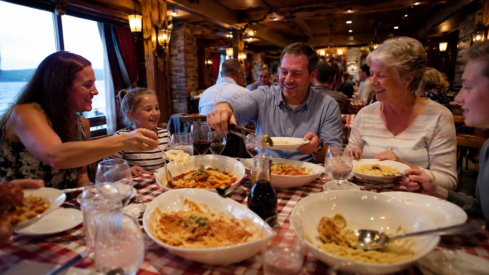 Family sharing Italian dishes aboard Carnival Breeze