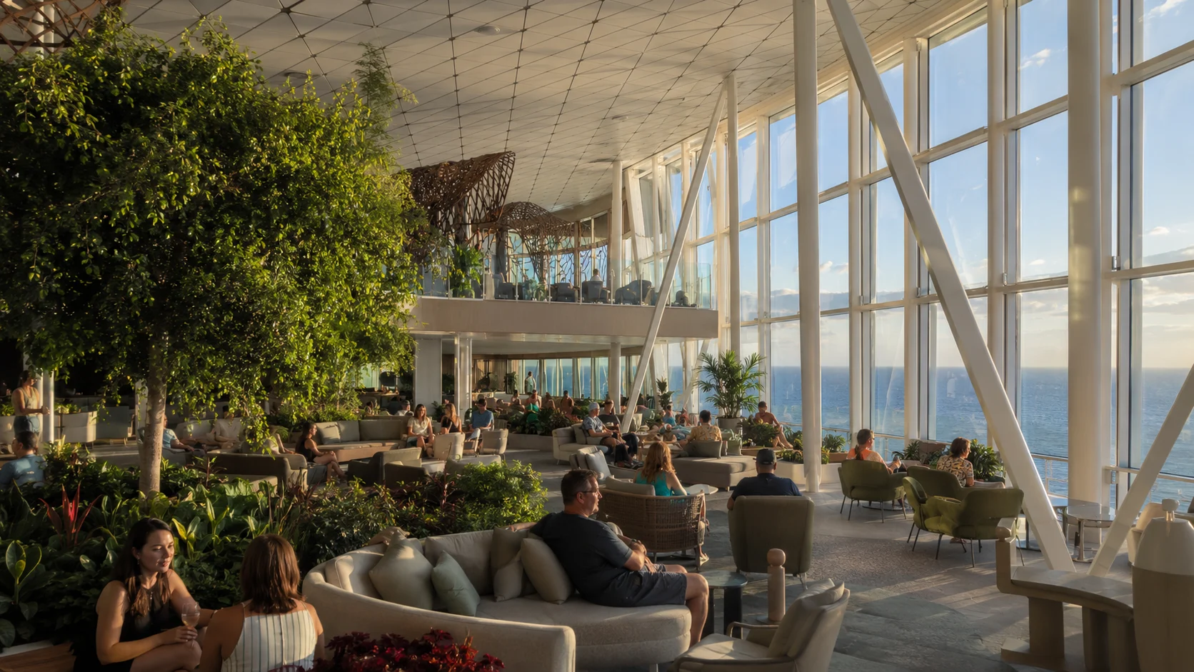 Guests relaxing among greenery in Eden aboard Celebrity Apex