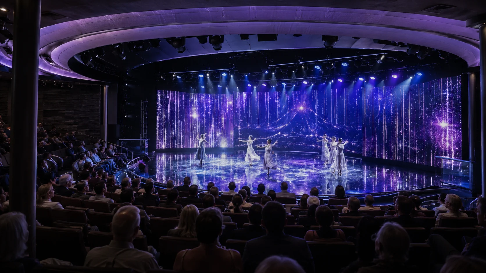Audience watching a stage show in the Celebrity Apex Theatre