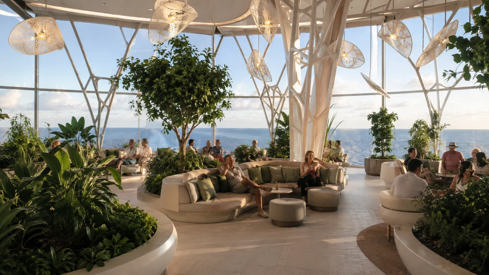 Lush ocean-view lounge inside Eden aboard Celebrity Ascent