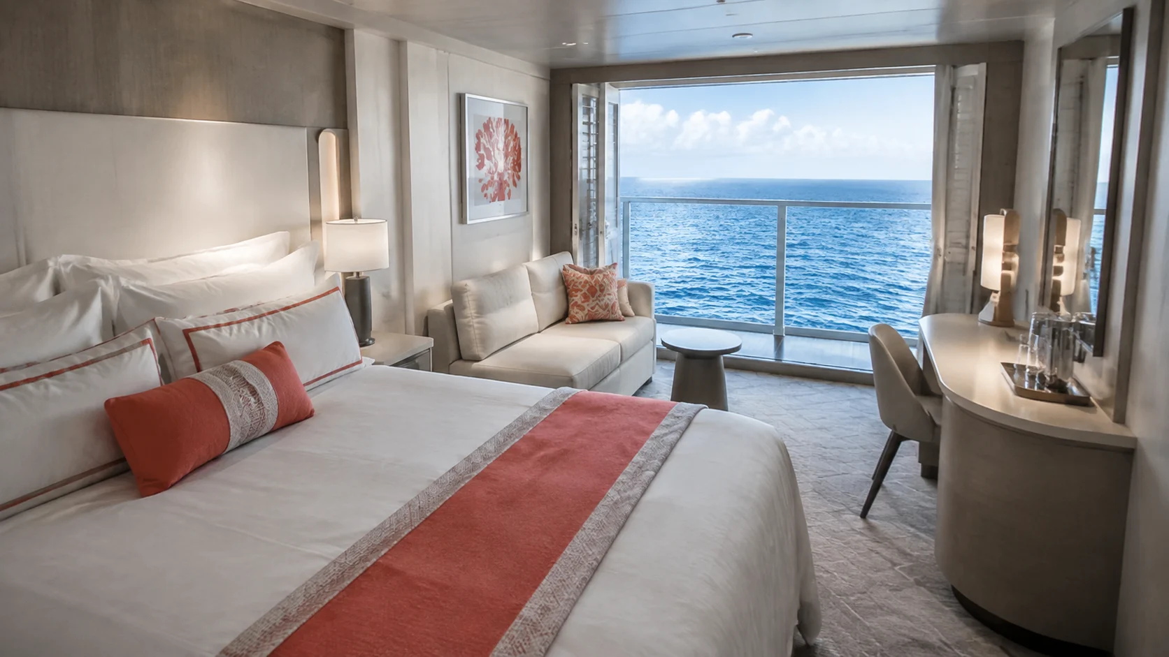 Celebrity Ascent Infinite Veranda cabin with a double bed and ocean view