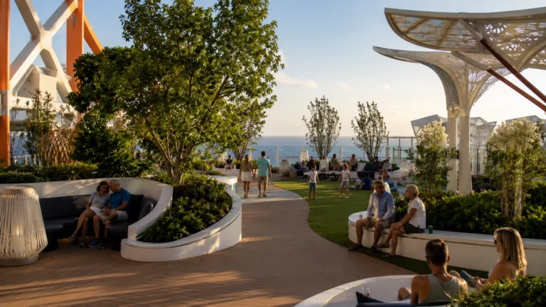 Celebrity Beyond Rooftop Garden with shaded seating and ocean views