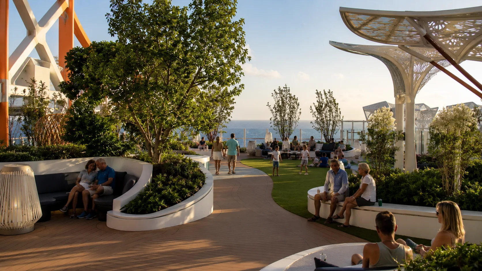 Celebrity Beyond Rooftop Garden with shaded seating and ocean views