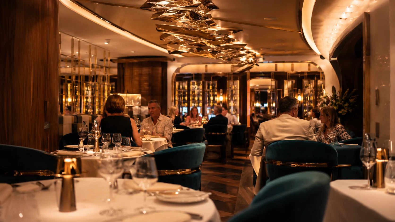 Dining room at Le Voyage restaurant aboard Celebrity Beyond