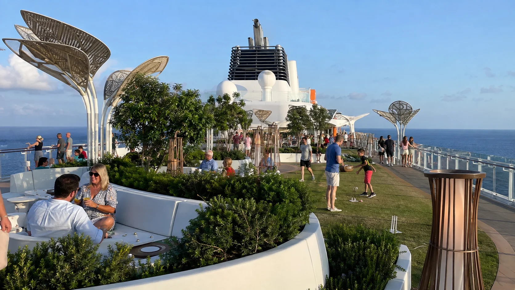 Passengers relaxing among greenery in the Celebrity Edge Rooftop Garden