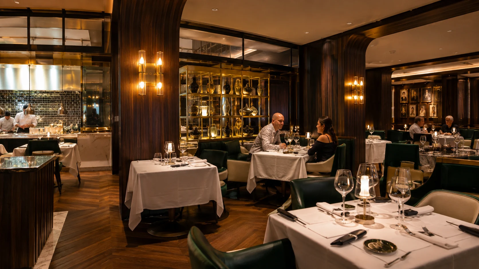 Elegant tables set for dinner at Fine Cut Steakhouse aboard Celebrity Edge
