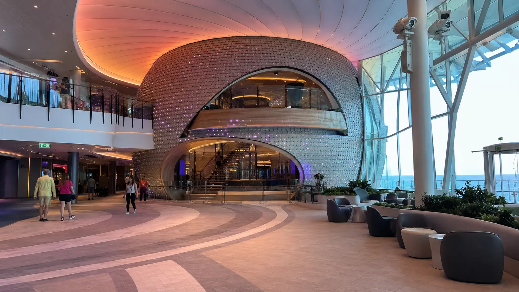 The Pearl sculpture inside the Royal Promenade on Icon of the Seas