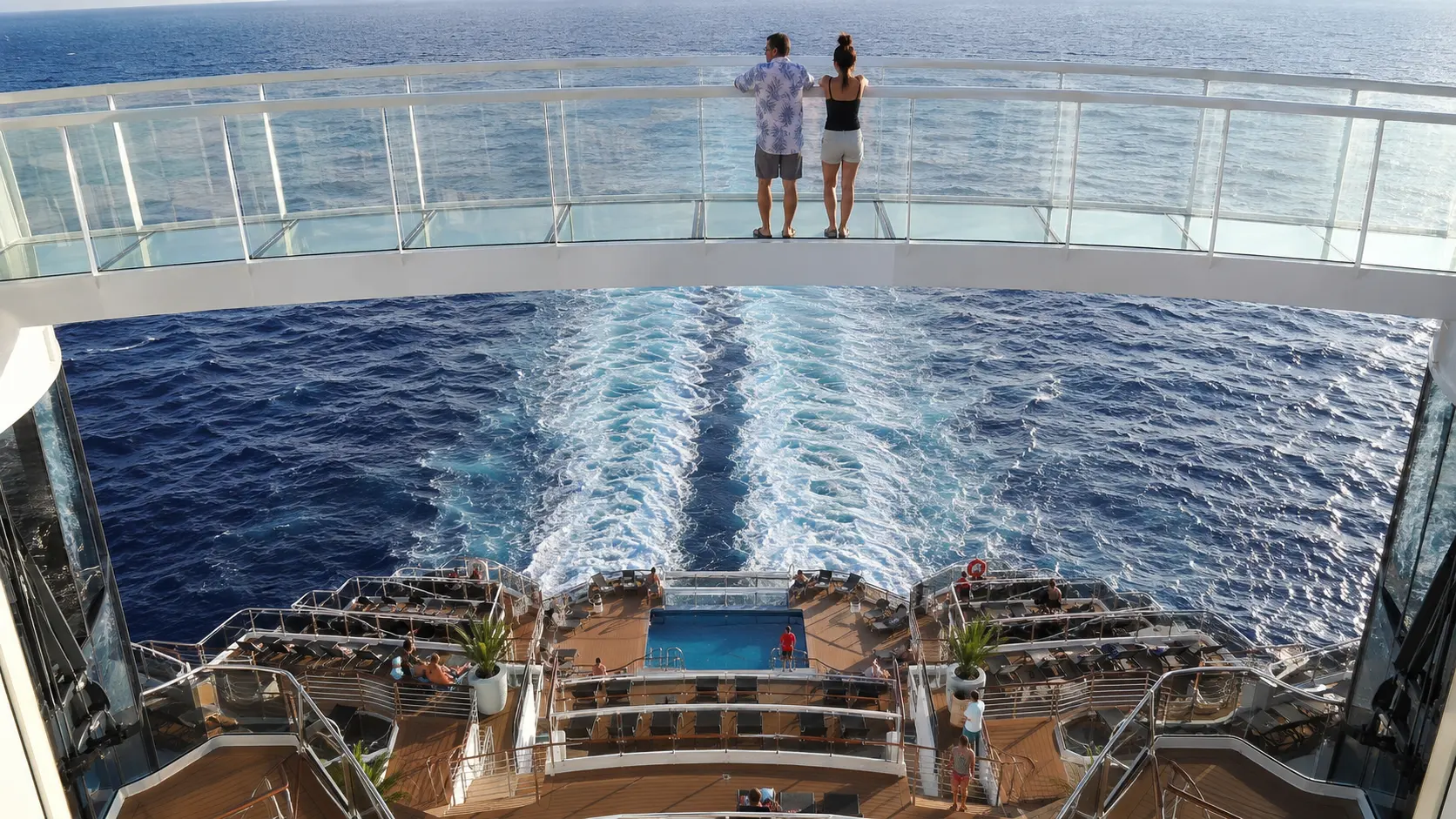 Glass walkway overlooking the wake of MSC Seashore