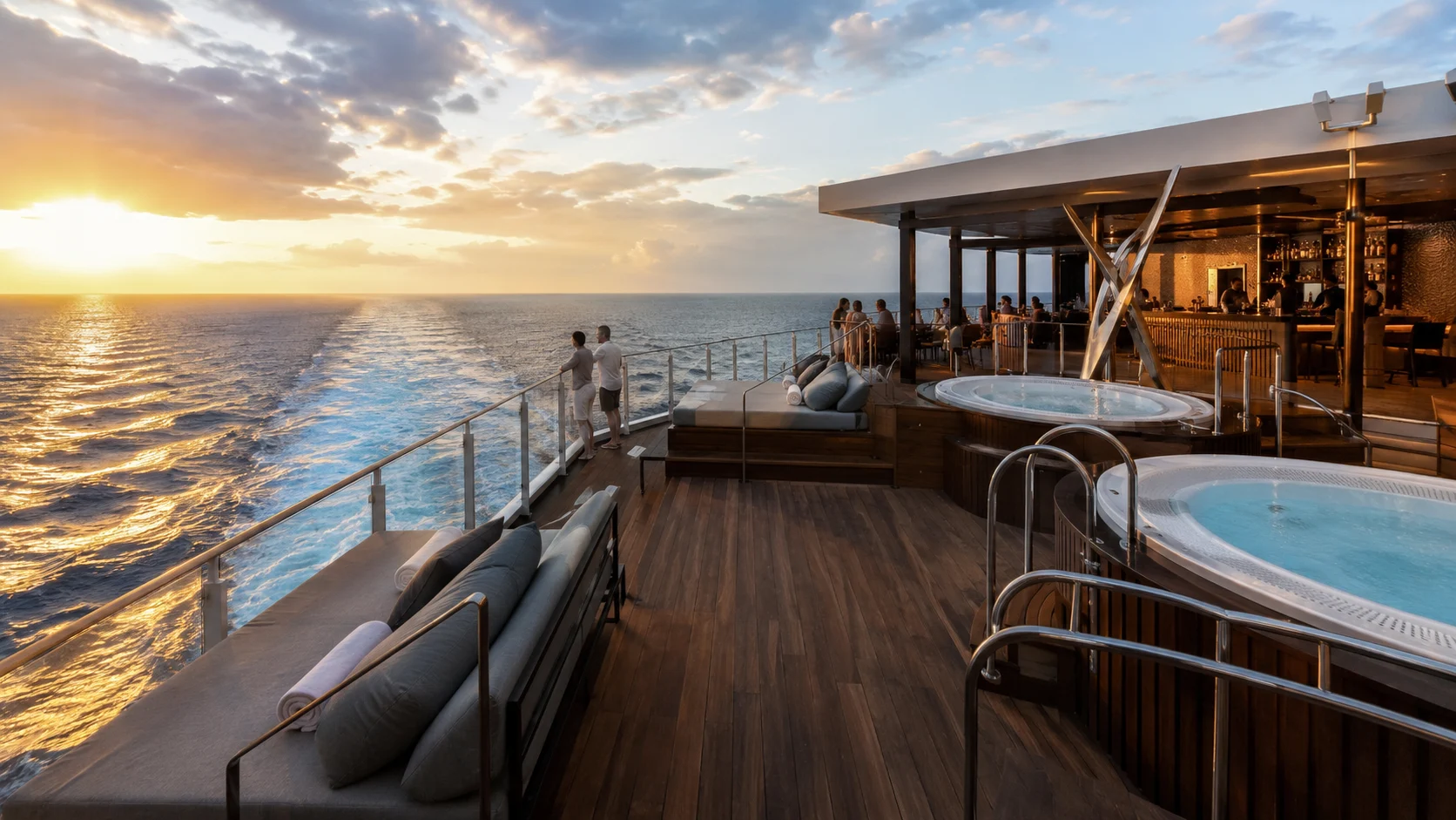 Spice H2O deck at sunset aboard Norwegian Bliss