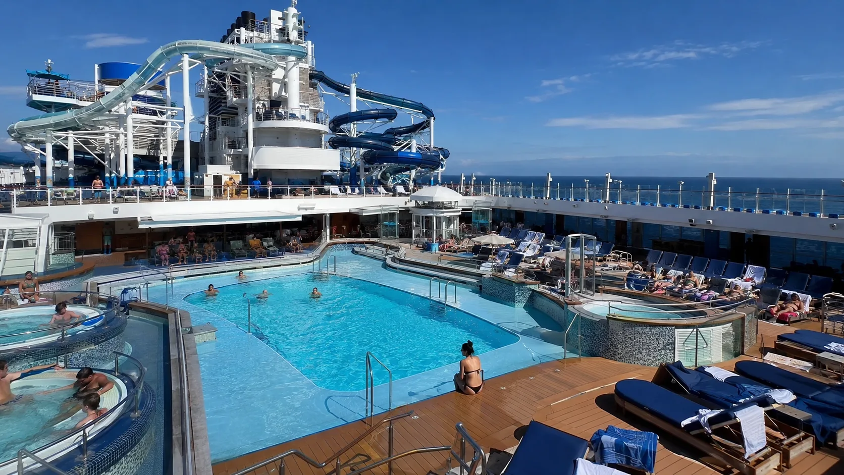 Main pool and waterslides aboard Norwegian Encore