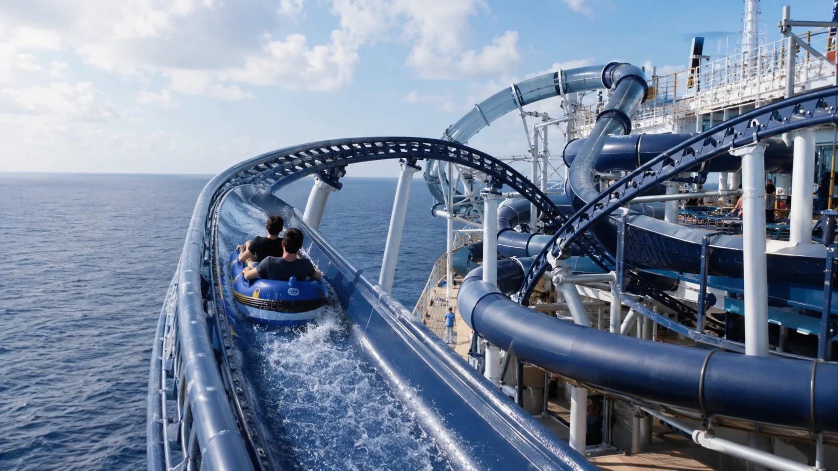 Riders on the Aqua Slidecoaster aboard Norwegian Luna