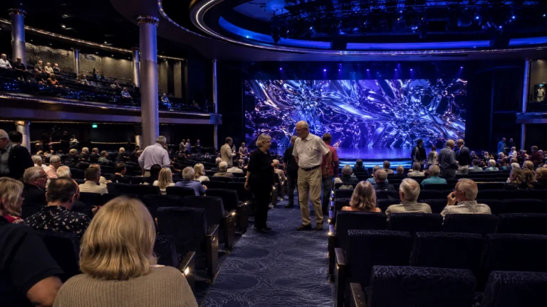 Audience gathering before a show in the Norwegian Luna theater
