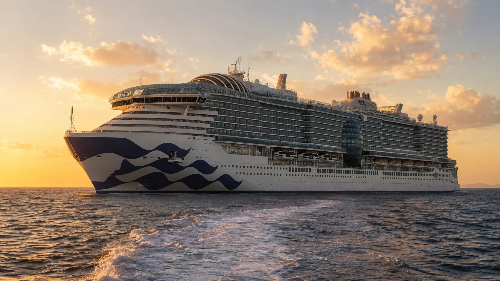Star Princess sailing at sunset